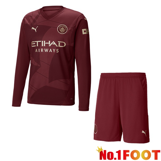 Manchester City Kids Third Soccer Jersey Long sleeve Brown 2024/2025