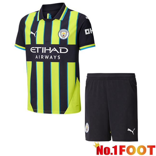 Manchester City Kids Away Soccer Jersey Green Black 2024/2025