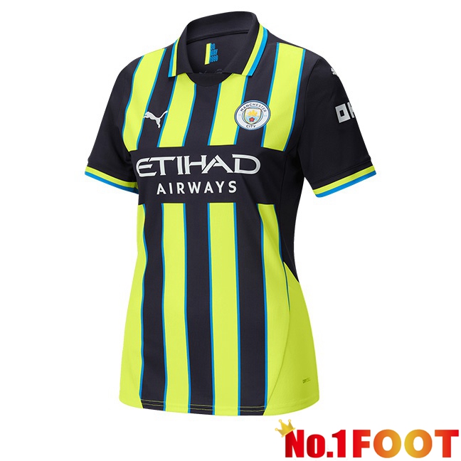 Manchester City Women Away Soccer Jersey Green Black 2024/2025 - Click Image to Close