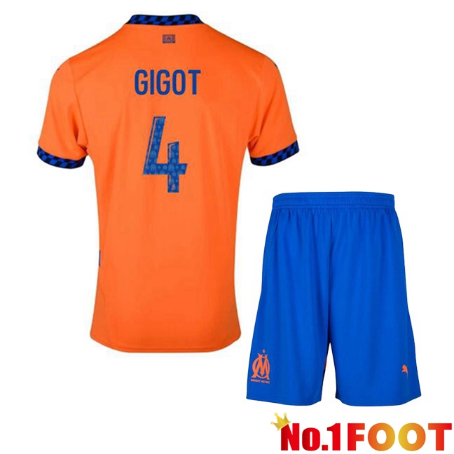 Marseille OM (GIGOT 4) Kids Third Soccer Jersey Orange 2024/2025