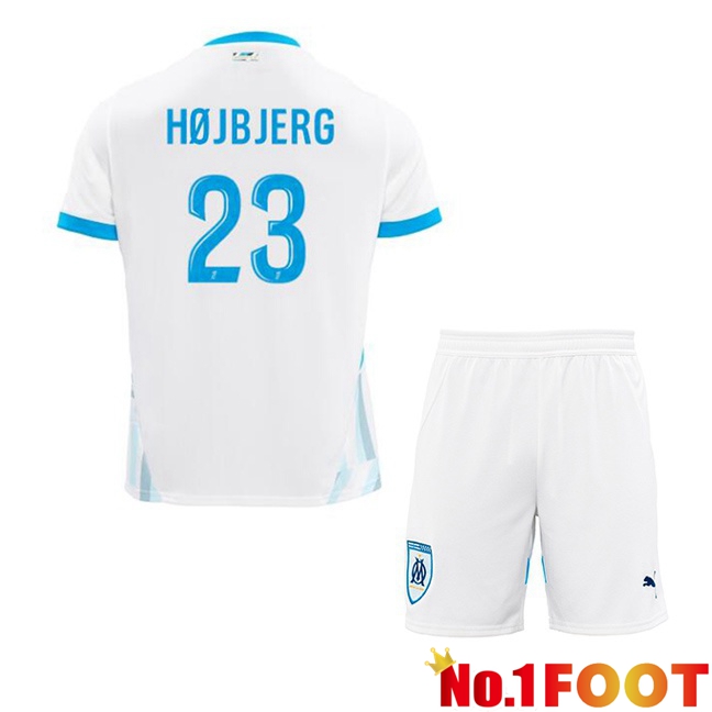 Marseille OM (HØJBJERG 23) Kids Home Soccer Jersey White 2024/2025