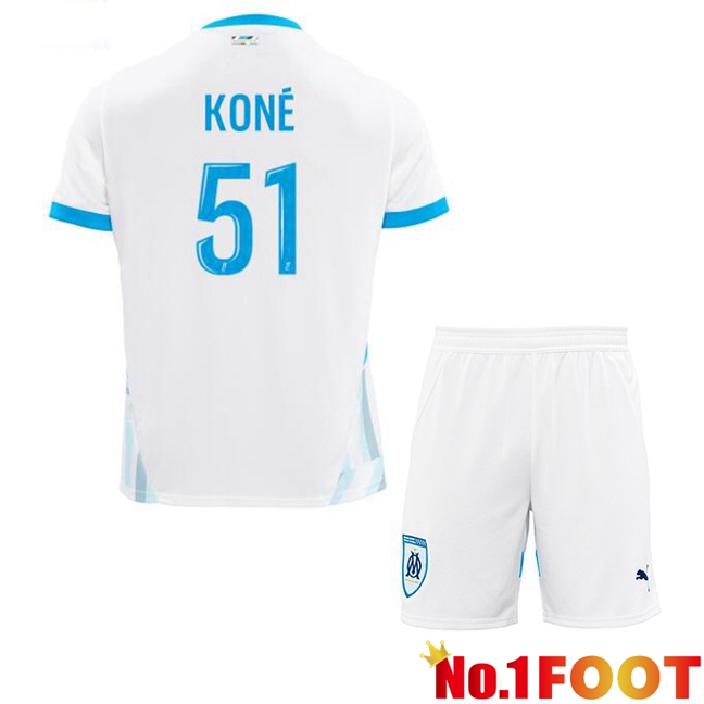 Marseille OM (KONÉ 51) Kids Home Soccer Jersey White 2024/2025