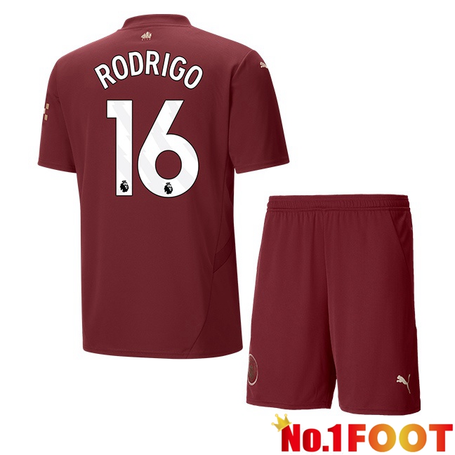 Manchester City (Rodrigo 16) Kids Third Soccer Jersey Brown 2024/2025