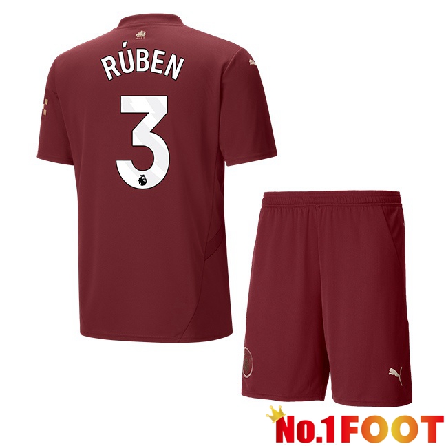 Manchester City (Ruben Dias 3) Kids Third Soccer Jersey Brown 2024/2025