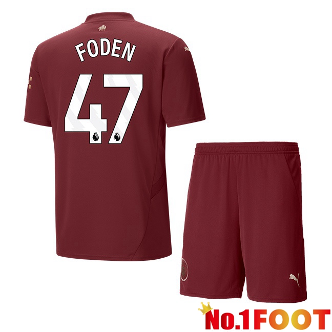 Manchester City (Phil Foden 47) Kids Third Soccer Jersey Brown 2024/2025