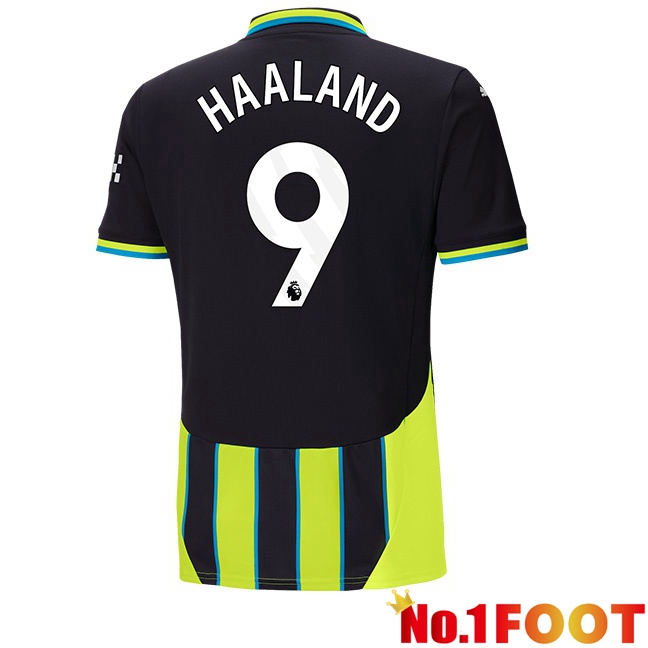 Manchester City (Erling Haaland 9) Away Soccer Jersey Green Black 2024/2025