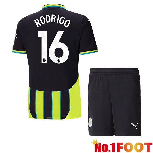 Manchester City (Rodrigo 16) Kids Away Soccer Jersey Green Black 2024/2025