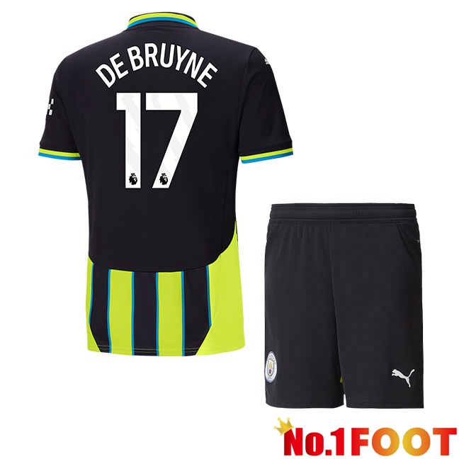 Manchester City (Kevin De Bruyne 17) Kids Away Soccer Jersey Green Black 2024/2025