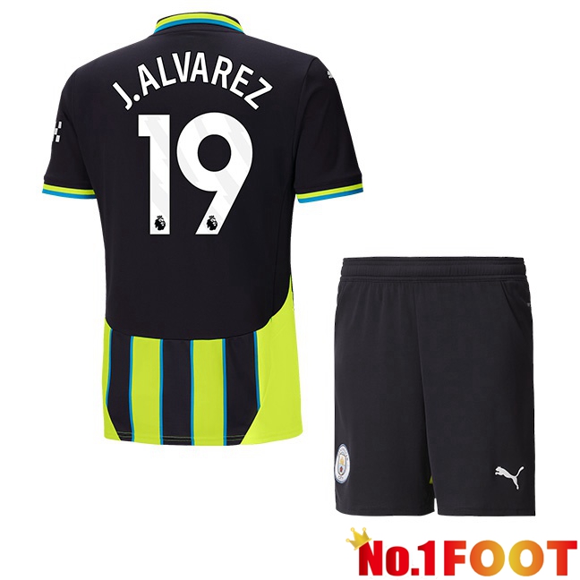 Manchester City (Julián Álvarez 19) Kids Away Soccer Jersey Green Black 2024/2025