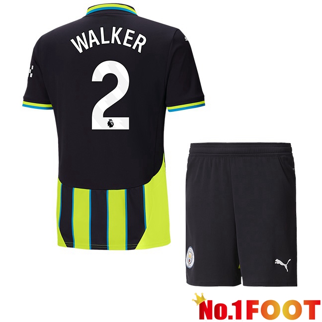 Manchester City (Kyle Walker 2) Kids Away Soccer Jersey Green Black 2024/2025