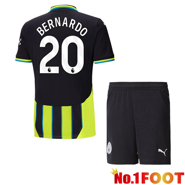 Manchester City (Bernardo Silva 20) Kids Away Soccer Jersey Green Black 2024/2025