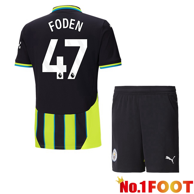 Manchester City (Phil Foden 47) Kids Away Soccer Jersey Green Black 2024/2025