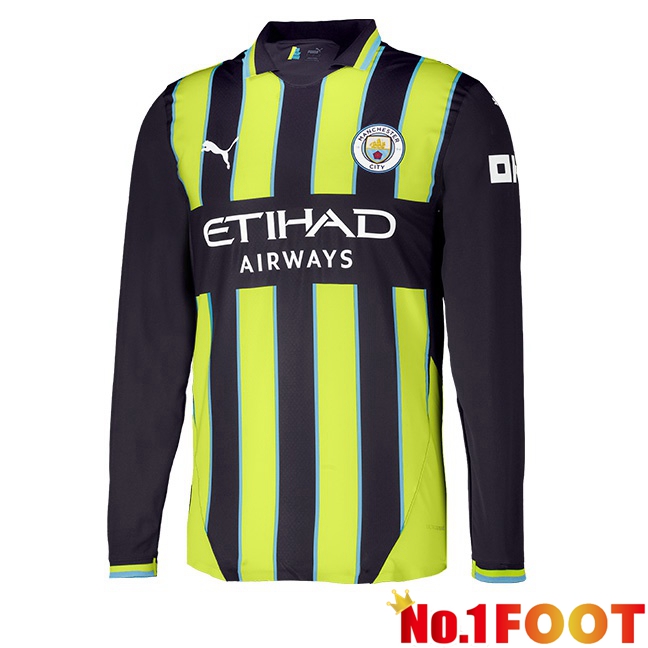 Manchester City Away Soccer Jersey Long sleeve Green Black 2024/2025