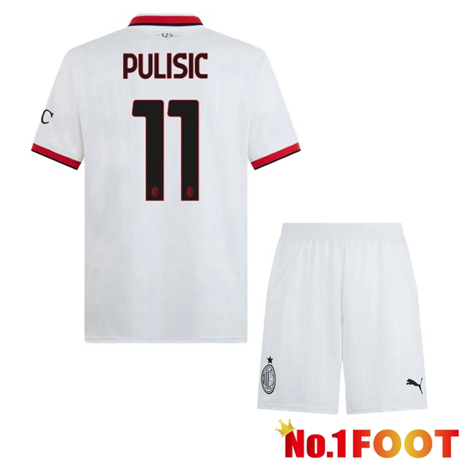 AC Milan (Pulisic 11) Kids Away Soccer Jersey White 2024/2025