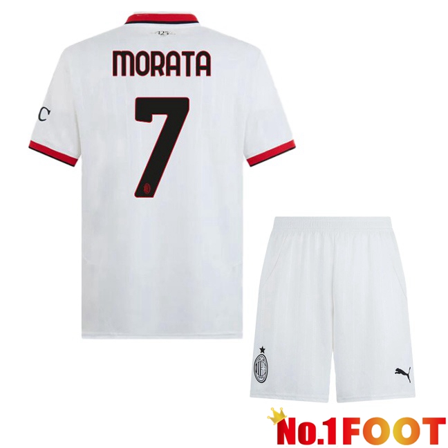 AC Milan (Morata 7) Kids Away Soccer Jersey White 2024/2025