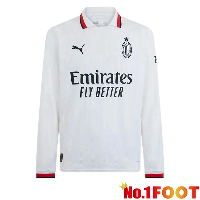 AC Milan Away Soccer Jersey Long sleeve White 2024/2025 - Click Image to Close