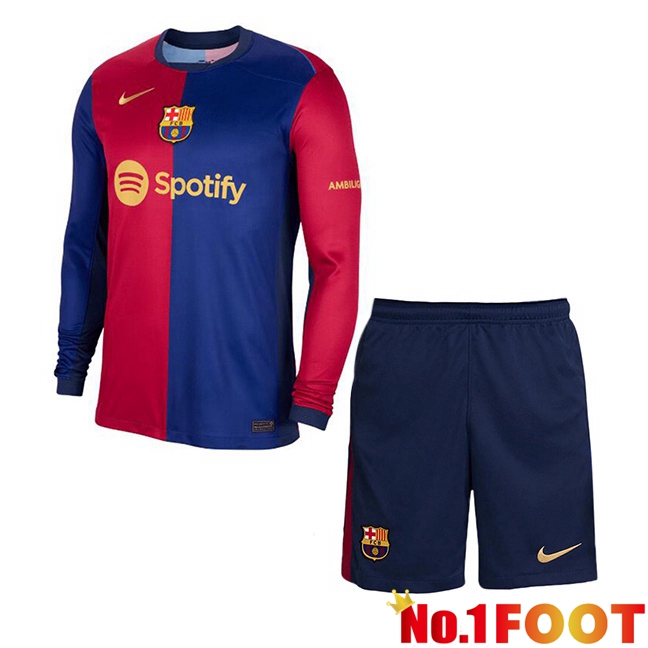 FC Barcelona Kids Home Soccer Jersey Long sleeve Blue Red 2024/2025