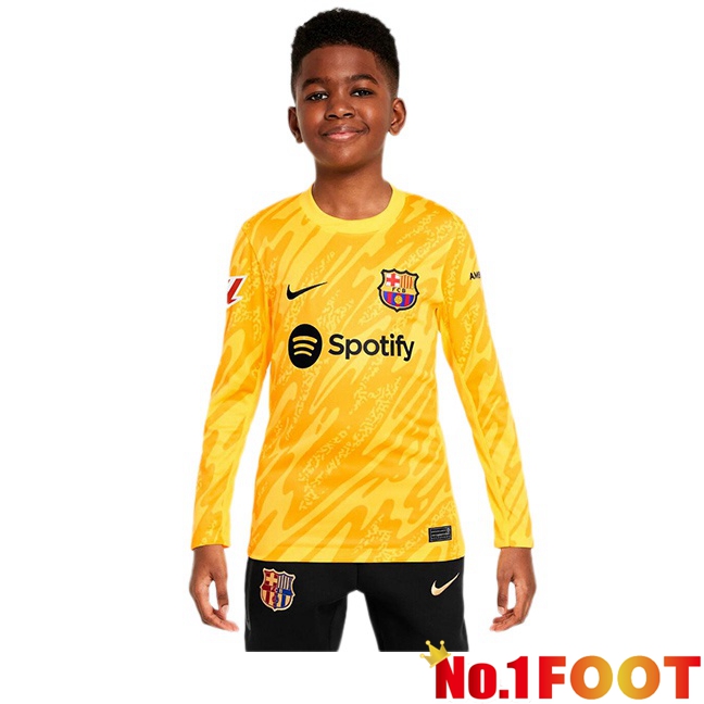 FC Barcelona Kids Goalkeeper Soccer Jersey Long sleeve Spotify Yellow 2024/2025