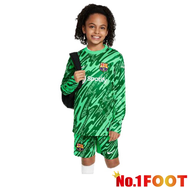 FC Barcelona Kids Goalkeeper Soccer Jersey Long sleeve Spotify Green 2024/2025