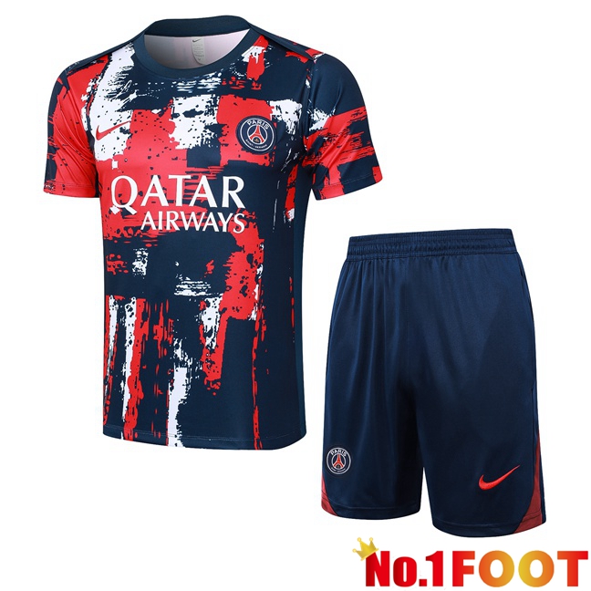 Paris PSG kit Training T Shirt + Shorts Blue Royal Red 2024/2025