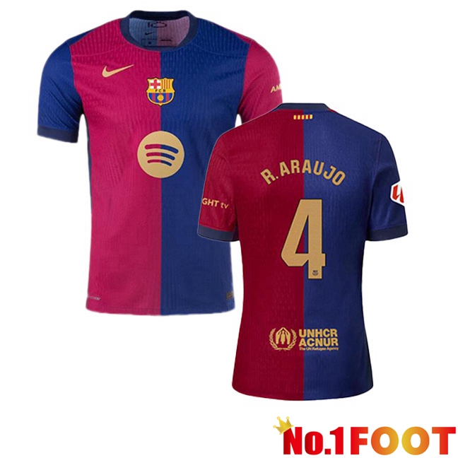 FC Barcelona (R. ARAUJO 4) Home Soccer Jersey Blue Red 2024/2025