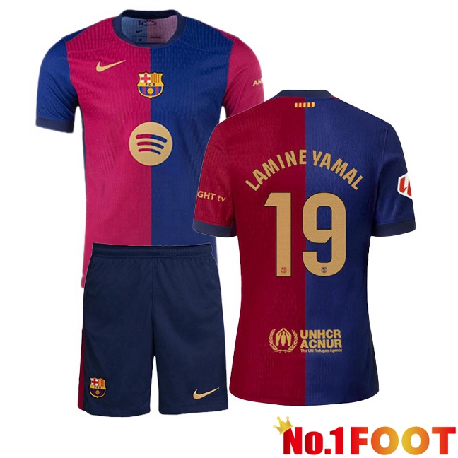 FC Barcelona (LAMINE YAMAL 19) Kids Home Soccer Jersey Blue Red 2024/2025