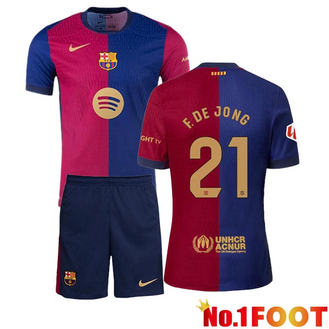 FC Barcelona (F. DE JONG 21) Kids Home Soccer Jersey Blue Red 2024/2025