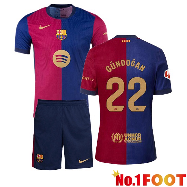 FC Barcelona (GÜNDOĞAN 22) Kids Home Soccer Jersey Blue Red 2024/2025