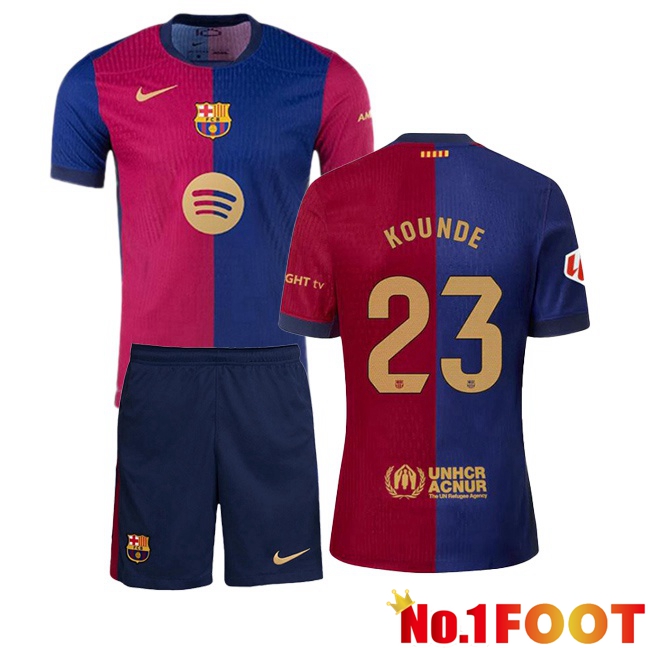 FC Barcelona (KOUNDE 23) Kids Home Soccer Jersey Blue Red 2024/2025