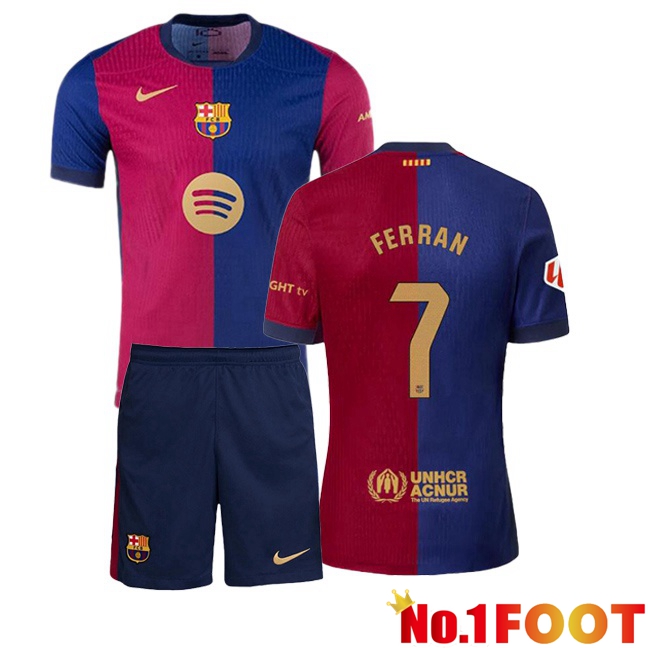 FC Barcelona (FERRAN 7) Kids Home Soccer Jersey Blue Red 2024/2025