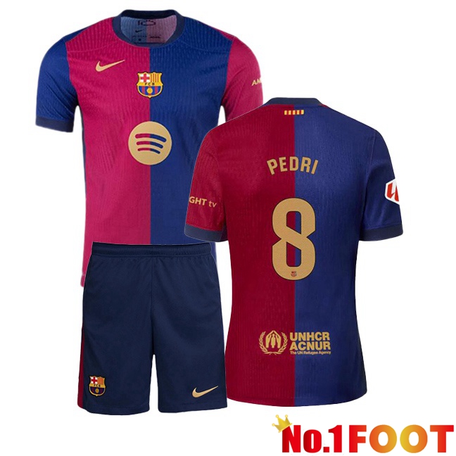 FC Barcelona (PEDRI 8) Kids Home Soccer Jersey Blue Red 2024/2025