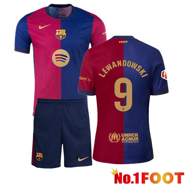 FC Barcelona (LEWANDOWSKI 9) Kids Home Soccer Jersey Blue Red 2024/2025