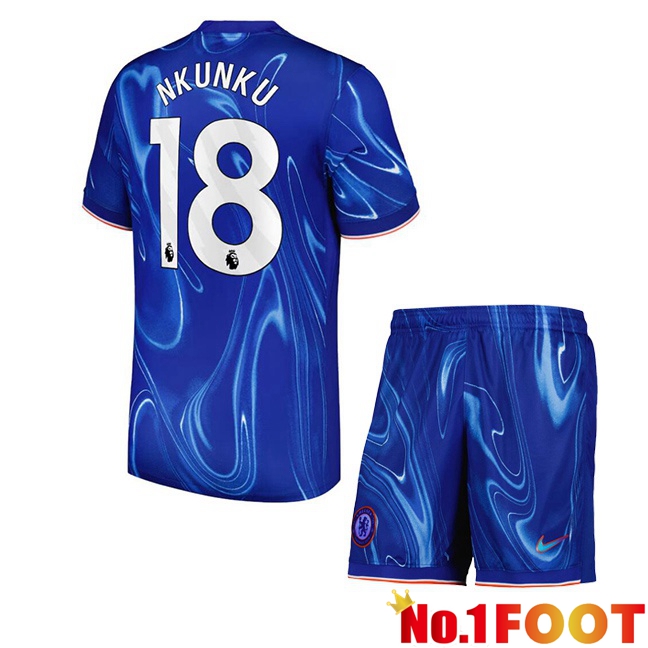 FC Chelsea (Nkunku 18) Kids Home Soccer Jersey Blue 2024/2025