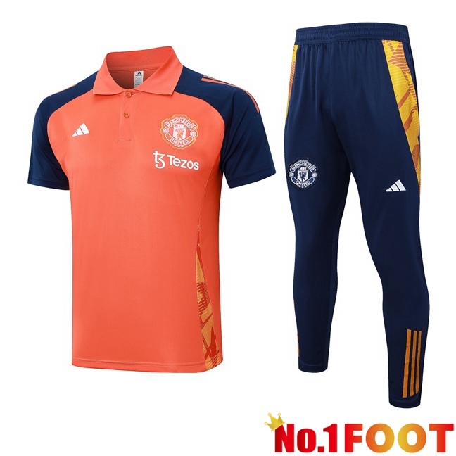 Manchester United Soccer Polo + Training Pants Orange 2024/2025