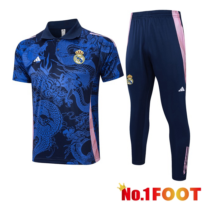 Real Madrid Soccer Polo + Training Pants Blue Royal 2024/2025