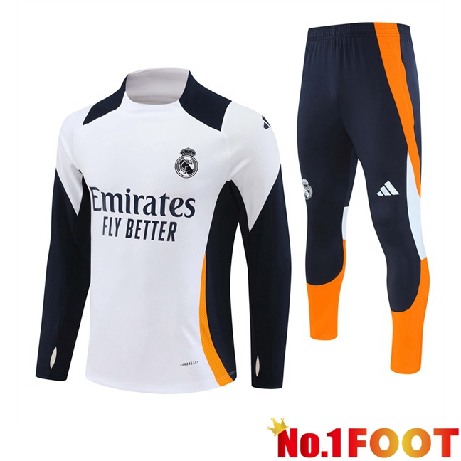 Real Madrid Kids kit Training Tracksuit White Yellow 2024/2025