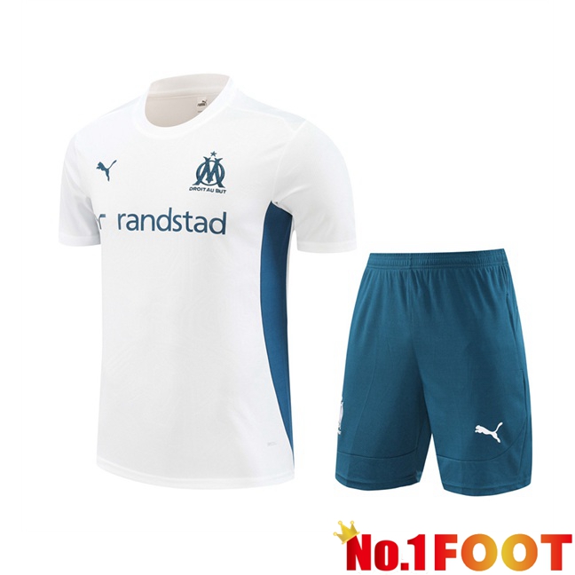 Marseille OM kit Training T Shirt + Shorts White 2024/2025