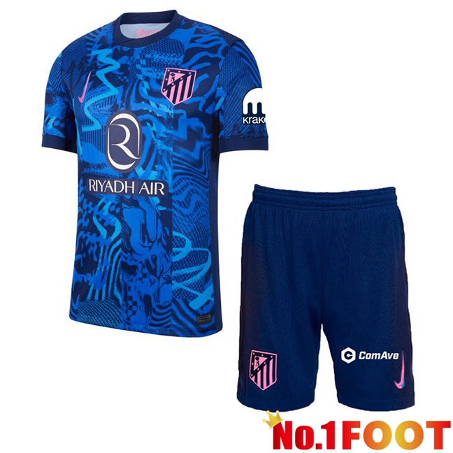 Atletico Madrid Kids Third Soccer Jersey Blue 2024/2025 - Click Image to Close