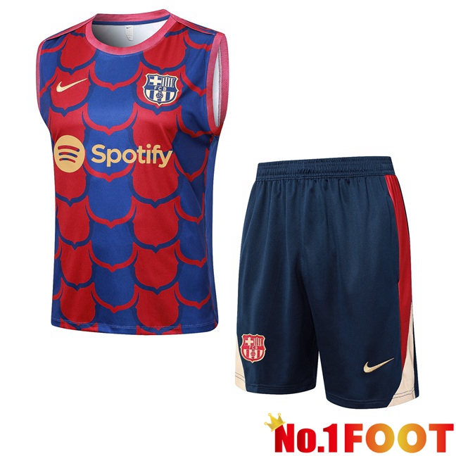 FC Barcelona Gilet Soccer + Shorts Red Blue 2024/2025