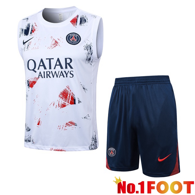 Paris PSG Gilet Soccer + Shorts White 2024/2025