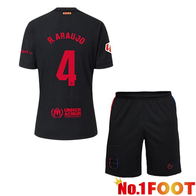 FC Barcelona (R. ARAUJO 4) Kids Away Soccer Jersey Black 2024/2025