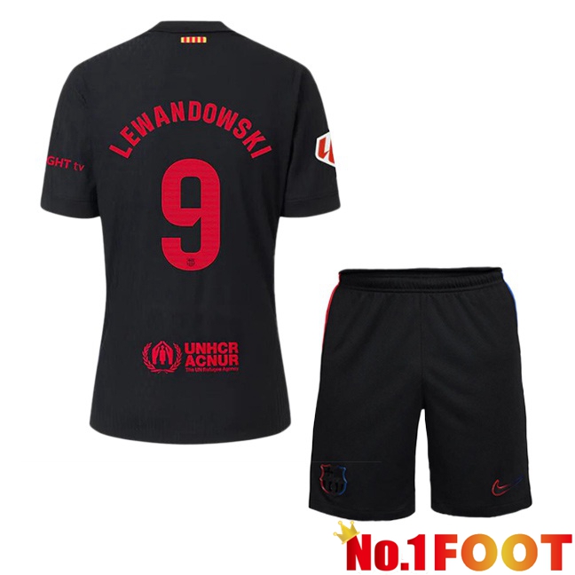 FC Barcelona (LEWANDOWSKI 9) Kids Away Soccer Jersey Black 2024/2025