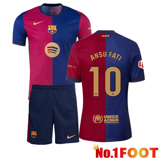 FC Barcelona (ANSU FATI 10) Kids Home Soccer Jersey Blue Red 2024/2025