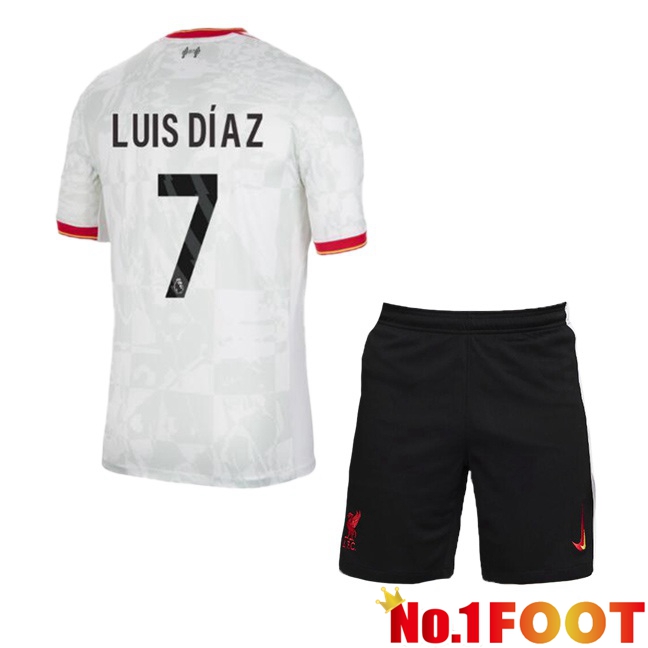 FC Liverpool (LUIS DÍAZ 7) Kids Third Soccer Jersey White 2024/2025