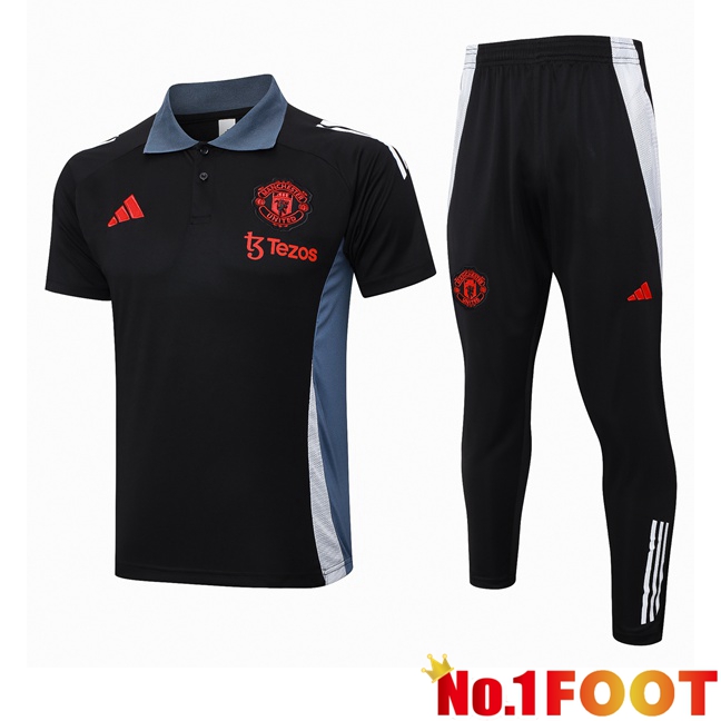 Manchester United Soccer Polo + Training Pants Black 2024/2025