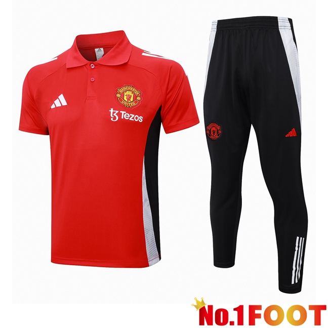 Manchester United Soccer Polo + Training Pants Red 2024/2025 - Click Image to Close