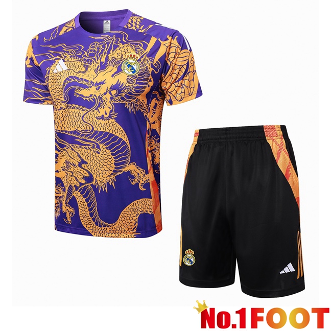 Real Madrid kit Training T Shirt + Shorts Purple Yellow 2024/2025