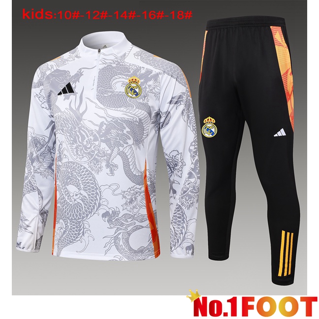 Real Madrid Kids kit Training Tracksuit White 2024/2025 - Click Image to Close