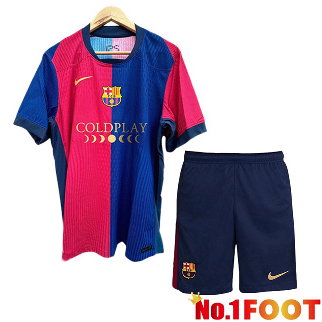 FC Barcelona Kids Home Soccer Jersey COLDPLAY Blue Red 2024/2025