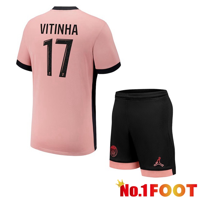 Paris PSG (Vitinha 17) Kids Third Soccer Jersey Pink 2024/2025